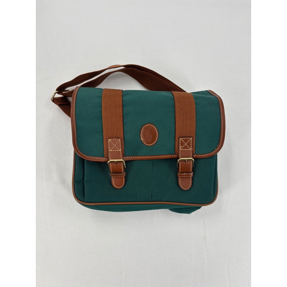 Polo Ralph Lauren Messenger Bag Unisex Medium Green Canvas Crossbody Preppy
